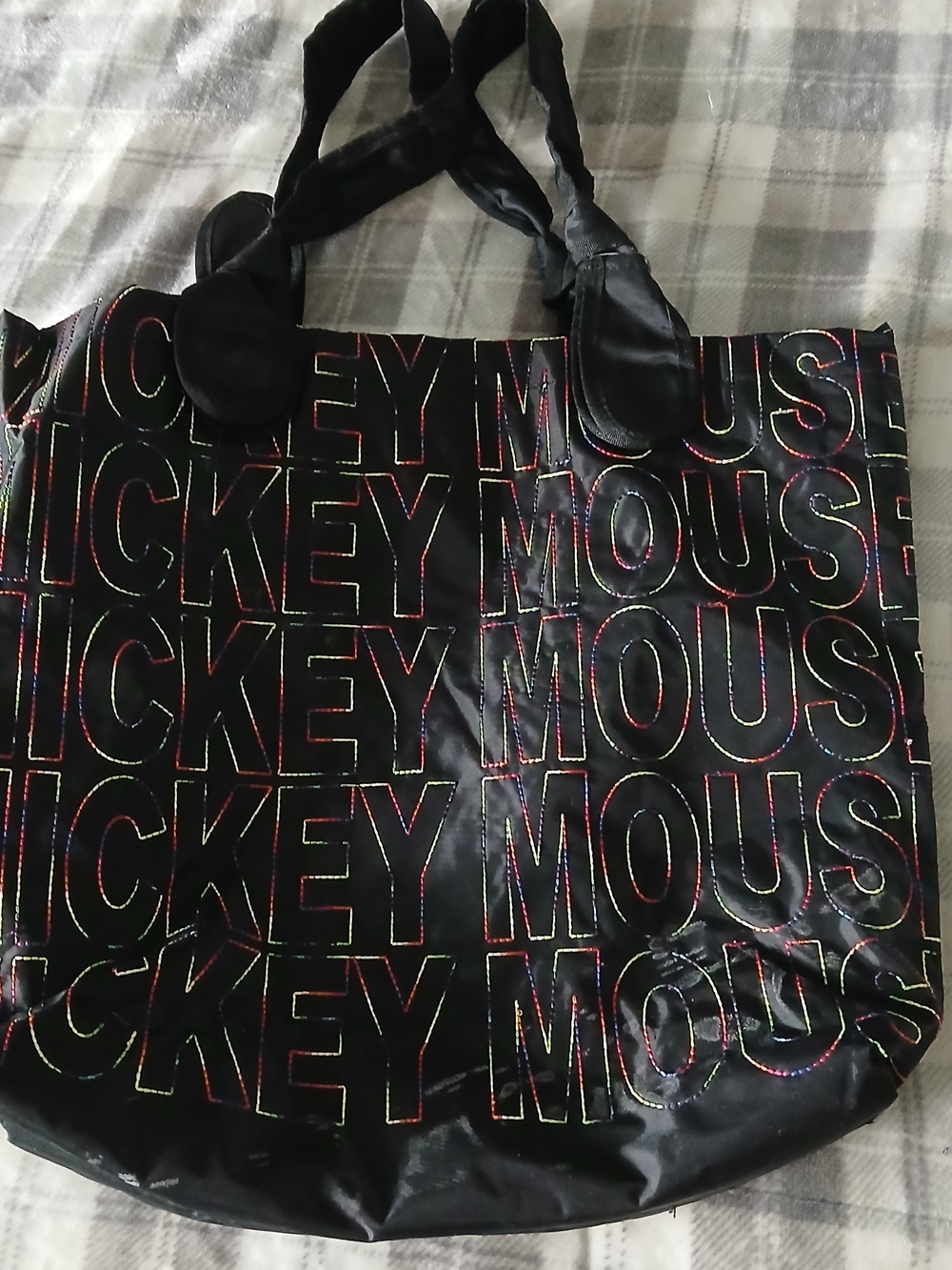 Disney Black Tote with Rainbow-Outlined Mickey Mouse Text